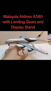 Malaysia Airlines A380 Diecast Airplane Model with Landing Gears and Stand for Display Collection 8 Inches