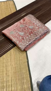 Lovely Jimichu Chiffon Saree with Beautiful Zari Sequence Embroidery Work (Pre-Order: 2/3 Weeks Delivery) HR020725