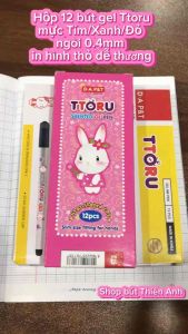 Hộp 12 bút ɡel nho mực Tím/Xanh/Đỏ ngòi 0.4mm Ttoru D-A P&T hình thỏ phù hợp cho học sinh các cấp