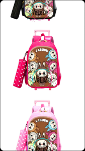 Tas Ransel Troli Anak Perempuan TK SD model LABUBU Tas Ransel Sekolah Anak Tas Dorong Tas Ransel Tas Anak Ransel Troli Anak Tas Anak