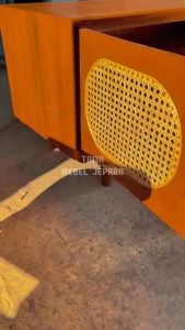Meja tv minimalis jati mix rotan alami - buffet retro kayu jati 2 laci