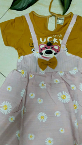 Compo 2 đầm giả yếm váy xòe gấu dâu trẻ em bé gái 4_7 tuổi