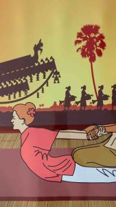 ST-SPA14 สติ๊กเกอร์ตกแต่งผนัง กระจก ร้านสปา ร้านนวด ภาพคนนวด-ภาพฉากหลังประเพณีแห่บั้งไฟ