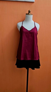 atasan tank top wanita merah maroon TEMT cewek M blouse tali 1 belakang santai cute