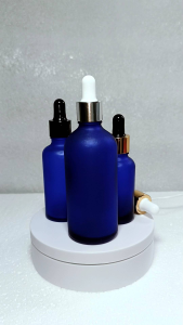 Cobalt Blue Frosted Glass Dropper Bottle