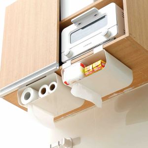 Cabinet Hanging Bin Kitchen Organizer Rack Towel Tissue Cling Wrap Storage Holder No Drill Space Saver