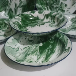 PIRING MAKAN ENAMEL VINTAGE LURIK/BRLIRIK 6 PCS UKURAN 22CM