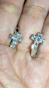 silver cross stone (CL108)clip earrings