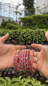 Premium baby Pink silk thread bangles / Deepawali gifts/ Pooja gifts/ return gifts/ return favours / Diwali gifts / Indian bangles with kundan