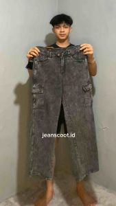 Celana Cargo Panjang Pria Baggy Pants Denim Kargo jogger biru cowok casual korean style