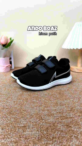 Sepatu Ando Boaz Velcro Perekat Hitam Putih Black White