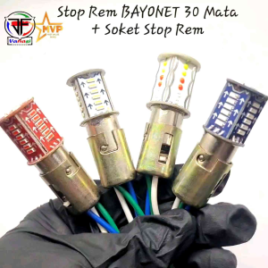 Paket Lampu Stop REM BAYONET 30 MATA + SOKET Fitting Stop Rem Belakang Universal H6 Kaki 2 Dc 12 Volt Kendaraan Motorcycle