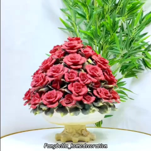 Pajangan Meja Besar Keramik Bunga Keramik Mawar Merah Pink Sedang Itali London Capodimonte Import Dekorasi Rumah