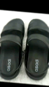HSL Asadi 80378 Men Striped Rubber Hiking Sandal Shoes Adjustable Strap Size 40 - 45 Color Black Kasut Sandal Lelaki