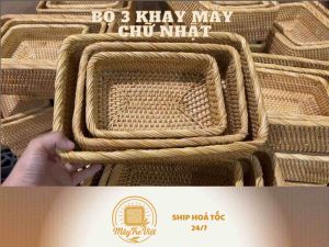 (Kho sỉ có hỏa tốc) Khay mây tre đan chữ nhật MÂY TRE VIỆT đựng đồ khay đựng mỹ phẩm khay đựng đồ đa năng