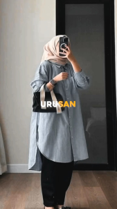 KEMEJA LONG TUNIK OVERSIZE BAHAN LINE RAMI FULL KANCING