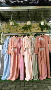 Fashion Wanita Muslim Dress Kaftan Lebaran Pesta Kondangan Plus Mote Jahit Rania