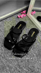 sandal wanita kekinian - selop kerut sandal flat korean style
