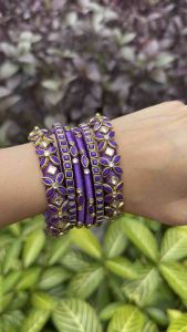 Premium Silk Thread Bangles Purple with kundan/ Indian bangles