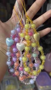 Heartie Beaded Strap - Cute Colorful Phone Charm Bag Accessory Wrist Strap in Pink Mint Lavender Lemon Blue Peach Rainbow Pastel for Christmas Gift and affordable gift and souvenir with backprint & plastic pouch