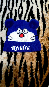 kupluk rajut pompom bayi perempuan karakter doraemon request nama suka suka