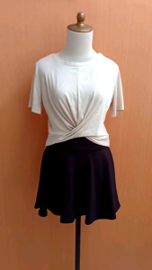 atasan kaos crop top wanita cream L cewek santai cute blouse lengan pendek santai
