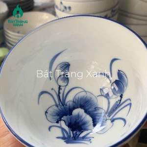 Bát đĩa tô chén Bát Tràng men trắng nung khử vẽ tay hoa sen Quý - Bộ chén dĩa Bộ đồ ăn bộ bát đĩa Hàng loại !