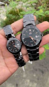 MIRETE ORIGINAL Jam Tangan Couple Analog tipe 1085 Tahan Air Fitur Tanggal Aktif Tali Rantai Berbahan Stainless Steel Desain Mewah Dan Elegan Sudah Gratis Box Dan Batrai Cadangan Dijamin Sesuai Foto