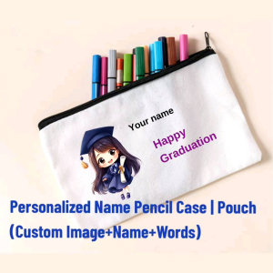 Custom Canvas Pencil case/Graduation Pouch (Personalized Chibi Design + Name + Words)