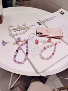 Gantungan hp manik crystal juntai bunga mutiara | Gantungan handphone phone strap lucu