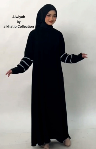 Abaya Trendy 2025: Simpel Lucu Alwiyah Bahan Jetblack & Tangan Mamset