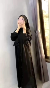 ZALEA ABAYA HITAM WANITA MUSLIM TERBARU GAMIS DUBAI TURKI LEBARAN KONDANGAN UMROH Payet Mutiara
