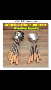 {5Sizes} Professional Stainless Steel Wooden Handle Ladle And TurnerCook Stir-Fried Long-Handled Cooking Ladle Turner