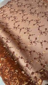 Kain Brokat Tile Bordir Gardenia 2 tone Motif bunga Merambat Warna Teracotta