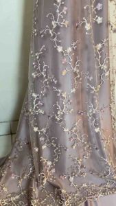 Kain Brokat Bordir Gardenia 2 Tone & Motif Bunga Merambat Warna Lavender