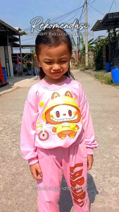 SETELAN ANAK PEREMPUAN MOTIF LABUBUB CELANA PANJANG UNTUK USIA 1-5TAHUN