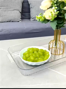 OHHDEER Ins Rectangular Plastic Tray Transparent Light Luxury Style Creative Household Tea Cup Fruit Plate 长方透明塑料深盘