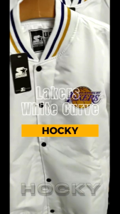 HOCKY Jaket  Bomber Varsity Baseball Lakers Putih Casual Vintage Full Bordir Premium Keren