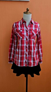 atasan kemeja wanita putih motif kotak pink biru muda GAP KIDS cewek S M anak remaja 13 14 15thn cute lengan panjang