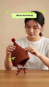 Mũ Nón Len Gân Dệt Kim Cột Dây Buộc Chóp Đính Cục Bông Ấm Áp Cho Bé Trai Bé Gái