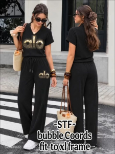 BUbble cords fit to xl frame with gold logo and drawstring waist- v-neck Tops And pAnts With pocket- waffle fabric