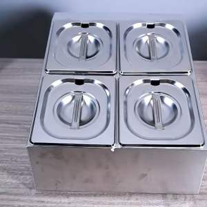 กล่องท็อปปิ้ง กล่องกับข้าว สแตนเลส สำหรับร้านอาหาร 6 ช่อง สำหรับใส่ซอสปรุงรส พร้อมฝาปิด