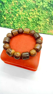 Gelang kayu kelor emas bulat kombinasi Marjan 16mm R94