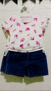 Stelan Anak Kaos Serut Atasan & Hotpants 0-3 Tahun