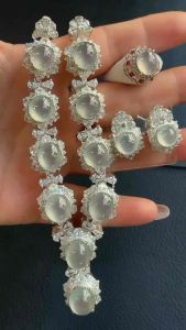 520高货限定【翡翠蛋面】 ✨白冰套链➕戒指耳钉✨ 尺寸取大小: 11.4-10-6/8.1-7.7-5.3