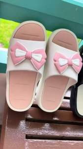 รองเท้าแตะแบบสวม ดีเทลโบว์น่ารัก สีพาสเทล พื้นหนา หนา 4 cm