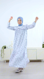 GAMIS KOREAN LOOK KIDS AND TEEN SERIES ANAK TANGGUNG DAN REMAJA WARNA BIRU BUNGA GAMIS KIMIRA BY CUTETRIK TANPA TALI BELAKANG