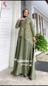 Bisa COD Dress Pesta Laksita Bahan Tile Mix Silky LD 105cm PJ 140cm