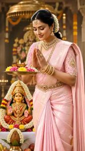 Taaraluxe baby pink Kanchi Pattu saree pastals for festival occasions