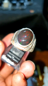 Batu Kalimaya Teh Banten & Ring Perak Ukuran 18/19